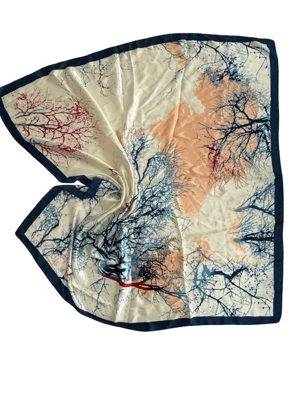 Corciova Abstract Tree Print Scarf Square Cream & Blue 35”